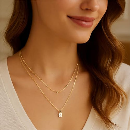 Layered Dainty Necklaces for Women Set, 14K Gold Silver Plated Choker Chain Simple Pendant Necklace Stackable, Trendy Prom Jewelry Gifts for Women - color: Diamond1-Gold