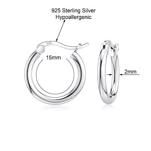 Savlano 925 Sterling silver Round Hoop Earrings for Women & Men Comes in 10MM-25MM - size: 15 Millimeters