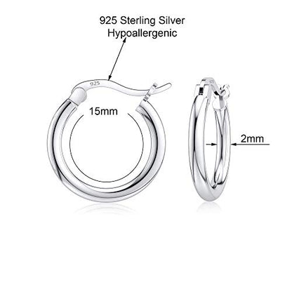 Savlano 925 Sterling silver Round Hoop Earrings for Women & Men Comes in 10MM-25MM - size: 15 Millimeters