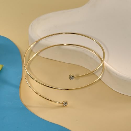 Todenb Upper Arm Cuff for Women Minimalist Adjustable Arm Band Gold Silver Arm Cuff Multi-Layer Arm Bracelet Upper Arm Jewelry - color: Gold Zircon