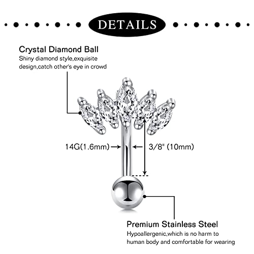 Anicina Belly Button Rings 14G Diamond CZ Belly Rings Surgical Stainless Steel Navel Rings Butterfly Heart Devil Belly Button Piercing Jewelry for Women - color: SetB-silver04