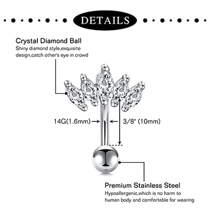 Anicina Belly Button Rings 14G Diamond CZ Belly Rings Surgical Stainless Steel Navel Rings Butterfly Heart Devil Belly Button Piercing Jewelry for Women - color: SetB-silver04