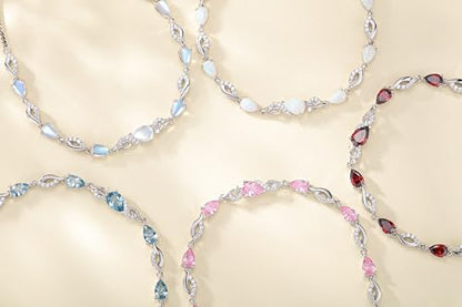 FANCIME Birthstone Teardrop Tennis Bracelet for Women, Sterling Silver 9x7mm main Gemstone Bolo Adjustable Chain Bracelet Fine Jewelry Birthday Gifts for Women Mom Wife Her - color: 10-Opal