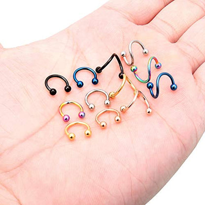 16G Spiral Lip Rings Hoops 316L Surgical Steel Cartilage Helix Tragus Earring Lip Eyebrow Labret Septum Smiley Rings Hoop Piercing Jewelry 8mm 10mm - color: B:8MM-Mix color