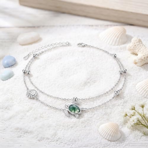Anklets for Women 925 Sterling Silver Blue Evil Eye Infinity Butterfly Adjustable Multilayer Layered Summer Beach Ankle Bracelet Foot Chain Jewelry for Women - style: Turtle