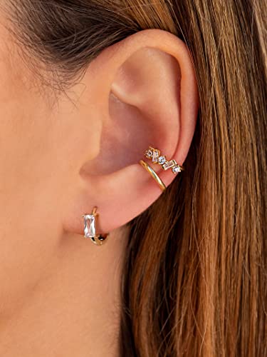 DAILY VIBES Dainty Butterfly Cross CZ Small Huggie Hoop Earrings for Women | Hypoallergenic, 14K Gold Plated Hoops, Tiny Cubic Zirconia, Cartilage Hoop Earrings for Women Trendy - color: White