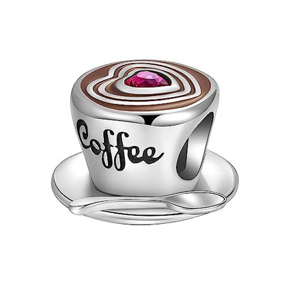 LUXILLA Love You Best Friend Grandma Wife Heart Charm 925 Sterling Silver Charms Fit for Bracelets Necklace Jewelry Gift for Women - color: Coffee Cup