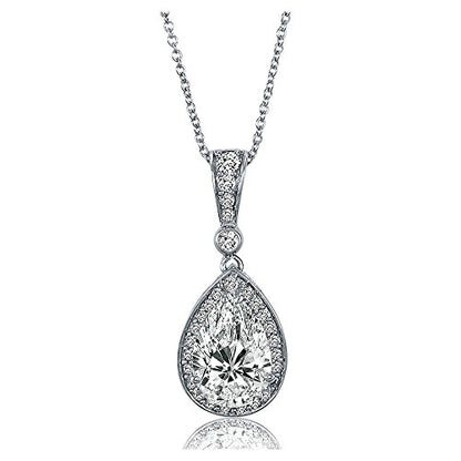 BERRICLE Sterling Silver CZ Pendant Necklace for Women, Cubic Zirconia - Cushion, Pear, Princess, Round Cut - Art Deco Halo Designs - style: Teardrop Halo