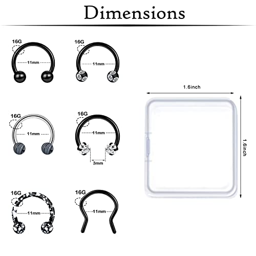 ONESING 20-30 Pcs Septum Rings 16G Septum Jewelry - Surgical Steel Piercings Horseshoe Helix Daith Smiley Tragus Lip Rings Nose Hoop Hinged Seamless Piercing Jewelry for Women Men - color: Black&Silver-36pcs