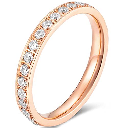 Jude Jewelers 3mm Stainless Steel Cubic Zircon Filled Stackable Eternity Wedding Band Ring - color: Rose Gold