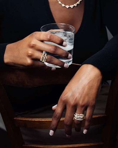 Gold Silver Stackable Rings for Women Mixed Metal Interlocked Ring Stack | Multi Ring set non tarnish 14K Gold Plated Cubic Zirconia Fashion trendy Two Tone Connected Bands Statement rings Size 4-11 - color: 01- Two tone 4 rings