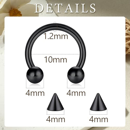 D.Bella 22G 20G 18G 16G 14G 12G 10G 8G 6G 4G 2G 0G 00G Surgical Steel Nose Septum Horseshoe Hoop Eyebrow Lip Navel Belly Nipple Piercing Ring Helix Tragus Daith Rook Captive Earrings Replacement Spikes - color: A8 -4pcs, Rose Gold & black, size: 16g,10mm