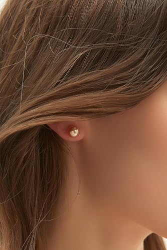 EAMTI Pearl Earrings for Women Trendy 18K Gold Plated Sterling Silver Freshwater Cultured Pearl Stud Earrings Hypoallergenic 5.5-9.5MM - color: Peach-pink, size: 7.6-8.5mm
