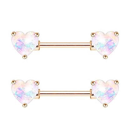 2PCS 14G Nipple Bars 316L Stainless Steel Nipple Barbell Ring Clear CZ Heart Nipple Rings Nipple Piercings Jewelry for Women - color: gold