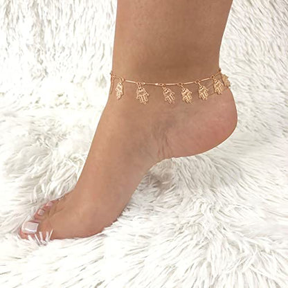 Gold Anklets for Women 14K Gold Plated Tiny Bead Anklet Colorful Tassel Foot Chain Dainty Adjustable Cute Summer Beach Boho Anklets Jewelry Gift - color: gold hamsa