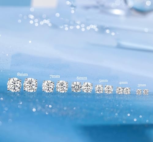 6 Pairs Cubic Zirconia Stud Earrings for Women/Men - Round Cut 4 Prong Settings 18K Gold Plated Hypoallergenic 3-8mm Clear Earrings Set - color: 3-8mm White Gold - Round 4 Prong