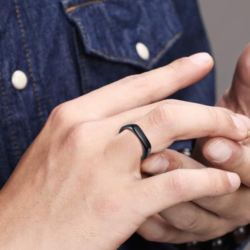 Mens Stainless Steel Plain Signet Rings 4/7/10/14MM Rectangular Pinky Rings | High Polish Classic Blank Thumb Rings, Everyday Comfit Wear, Gift for Men - color: Black04