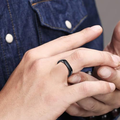 Mens Stainless Steel Plain Signet Rings 4/7/10/14MM Rectangular Pinky Rings | High Polish Classic Blank Thumb Rings, Everyday Comfit Wear, Gift for Men - color: Black04