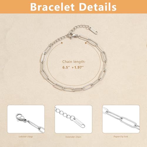 Swyabi 10 PCS Silver Paperclip Bracelet Chains Bulk for Jewelry Making | 18K Stainless Steel, with Extender, No Fade, No Rust, Adjustable, for Men Women DIY, 6.5 Inch - color: 4x12mm Silver