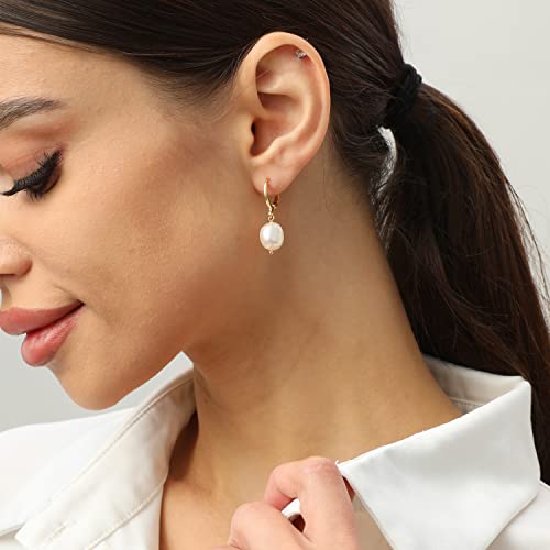 XYJZXY Gold Huggie Small Hoop Earrings with Charm Personalized Snake/Evil Eye/Star/Cross/Lock/Key 18k Gold Plated Crystal Drop Dangle Earrings for Women - style: Pearls