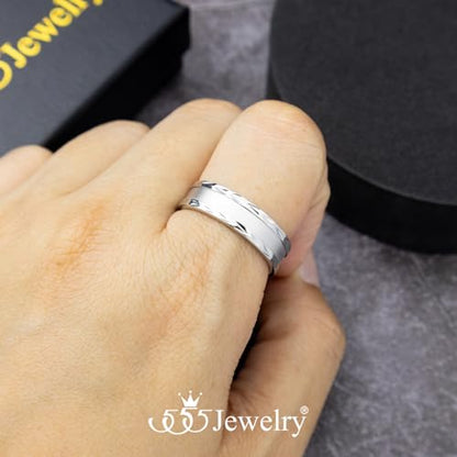 555Jewelry 4mm Sandblast Stainless Steel CZ Wedding Band Ring for Women & Men - color: Silver Style 7