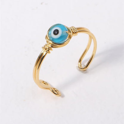 Chakra Crystal Ring Adjustable Gemstone Rings Wire Wrapped Irregular Crystal Ring Gemstone Carnelian Rose Quartz Amethyst Evil Eye Tiger Eyes Crystal Ring for Women - color: Sky Blue Eyes