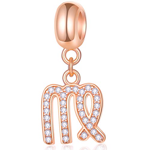 EMOSTAR Zodiac Sign Charms fits European Charm Bracelet – Rose Gold 925 Sterling Silver Necklace Pendant, 12 Horoscope Constellation Dangle CZ Birthstone Beads, Gifts for Women/Men/Birthday - color: Virgo (8.23 – 9.22)