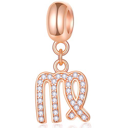 EMOSTAR Zodiac Sign Charms fits European Charm Bracelet – Rose Gold 925 Sterling Silver Necklace Pendant, 12 Horoscope Constellation Dangle CZ Birthstone Beads, Gifts for Women/Men/Birthday - color: Virgo (8.23 – 9.22)