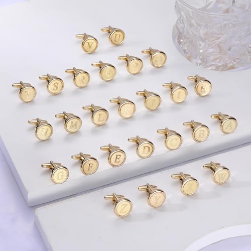 Initial Letter A-Z Cufflinks for Men Silver/Gold/Black Cufflinks 26 Alphabet Letter Copper Cufflinks for Formal Occasions Gifts Anniversary Business Wedding for Bridegroom Groomsmen - size: Gold, style: Initial: L