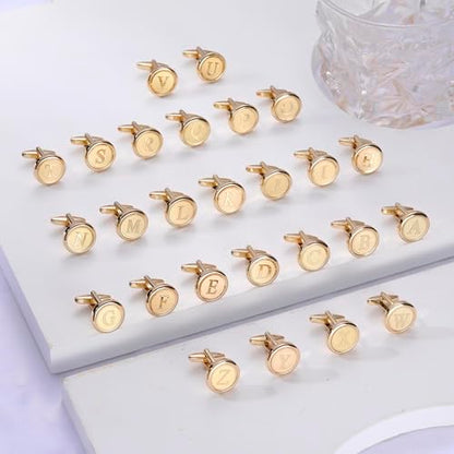 Initial Letter A-Z Cufflinks for Men Silver/Gold/Black Cufflinks 26 Alphabet Letter Copper Cufflinks for Formal Occasions Gifts Anniversary Business Wedding for Bridegroom Groomsmen - size: Gold, style: Initial: L