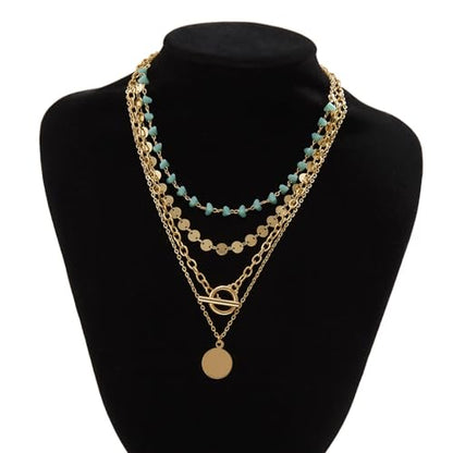 Gold Stack Necklace Chunky Necklaces for Women Trendy Coin Pendant Long Necklaces Western Jewelry for Women Cowgirl Cowboy Chic Country Outfit Boho Accessories Birthday Jewelry Gifts - color: A:Gold Boho