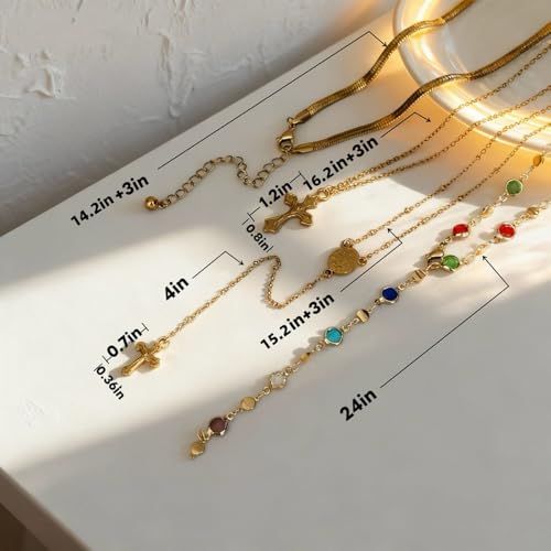 Layered Necklace for Women, Cross Pendant Y Necklace Set, 18K Gold Plated Dainty Stackable Jewelry Gift for Everyday Wear - style: 4PCS - F