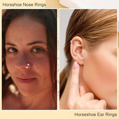 Horseshoe Nose Ring for Women, 20G 18G 16G Surgical Steel Nose Hoops, Multi-Purpose Nose Piercing Jewelry for Cartilage Helix Tragus Labret Septum Lips Ears - color: 20G-Silver 8MM