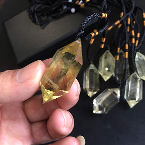 Runyangshi Citrine Healing Crystal Pendants, Double Pointed Natural Crystal Quartz Necklace 6 Faceted Chakra Crystal Wand Stone - color: Citrine