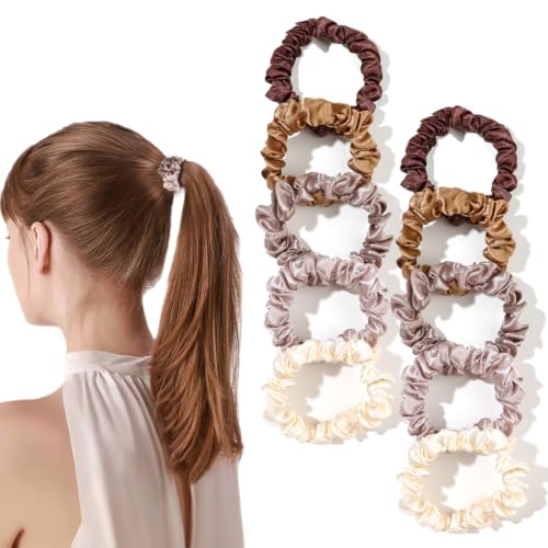 Silk Hair Ties Satin Scrunchies - Small Mini Scrunchy for Women Thick Hair Accessories Cute Soft No Slip Hair Elastics Ponytail Holder for Curly Hair No Damage Hairties Gift for Girls - color: Rose