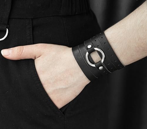 Leather multi wrap cuff bracelet with o-ring for man or woman, Handmade UA 8066