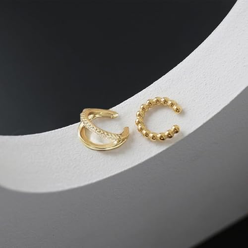 Ear Cuffs Non Piercing Ear Cuff for Women Clip on Huggie Hoop Earrings Gold Fake Earring Cuff with Chain Clips Minimalist Jewelry - color: A1:3pcs gold