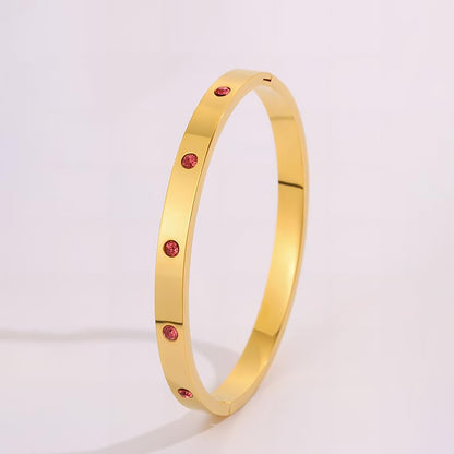 Gold Bangle Bracelet for Women, Stainless Steel Pink Crystal Adjustable Cuff