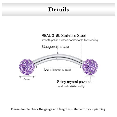 FECTAS 14g Stainless steel Nipple Rings Curved Barbell Piercing Jewelry Petite Belly Button Rings Curved Barbells for Women Men - style: silver-16pcs-2