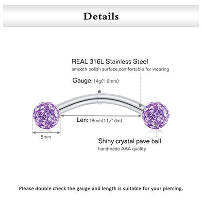 FECTAS 14g Stainless steel Nipple Rings Curved Barbell Piercing Jewelry Petite Belly Button Rings Curved Barbells for Women Men - style: silver-16pcs-2