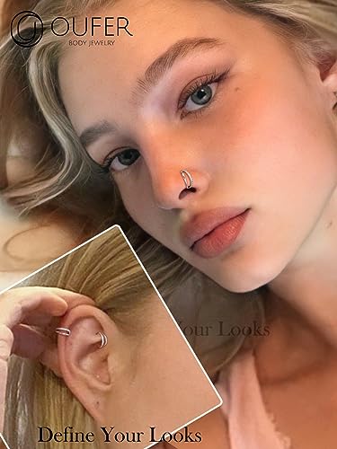 OUFER Nose Rings Silver, 20G Double Hoop 8MM Nose Rings, Seamless Stainless Steel Rook Daith Piercing Jewelry for Women & Men - style: Modern