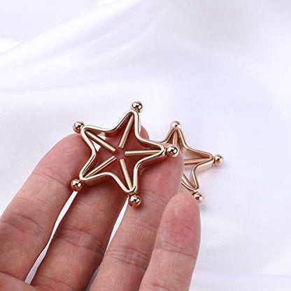 1 Pair Adults Non-Piercings Nipple Shield Adjustable Body Piercing Geometric Stars Nipple Clamp Ring Body Jewelry - color: #1 Rose Gold