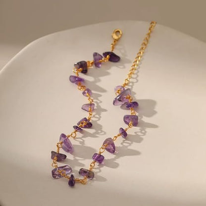 Ankle Bracelets for Women 18K Gold Plated Anklet for Women Gold Charm Anklet Waterproof Summer Beach Foot Chain Jewelry Gifts - style: raw amethyst anklet