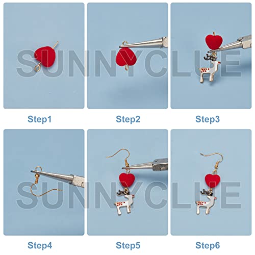 SUNNYCLUE 1 Box DIY 10 Pairs Christmas Fabric Fur Pompom Earring Making Kits Christmas Tree Reindeer Enamel Pendants Charms Faux Mink Fur Covered Pendants for Women Beginners, Instruction - color: 10-diy-10 Pairs Christmas Pompom Ball Earrings