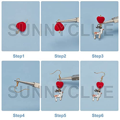 SUNNYCLUE 1 Box DIY 10 Pairs Christmas Fabric Fur Pompom Earring Making Kits Christmas Tree Reindeer Enamel Pendants Charms Faux Mink Fur Covered Pendants for Women Beginners, Instruction - color: 10-diy-10 Pairs Christmas Pompom Ball Earrings