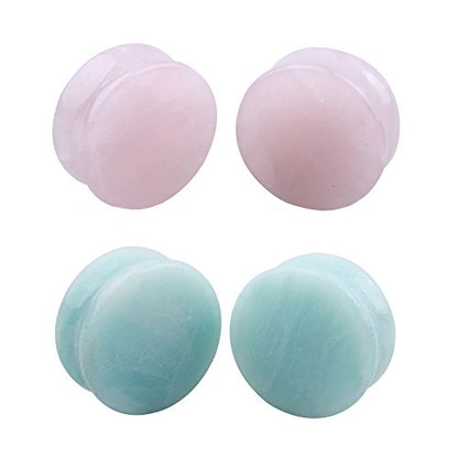 NewZenro 2Pairs Rose Quartz Aventurine Natural Organic Stone Ear Plugs Gauges Tunnel Expanders Stretcher Double Flared Amazonite Flesh Piercings Body Jewelry Set - style: 1/2"(12mm)