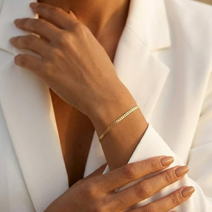 Dainty Sarpatin Chain Bracelet for Women | 925 Sterling Silver 14K Gold Plated Thin Gold Bracelet | Minimalist Serpentine Chain Stackable Jewelry Gift