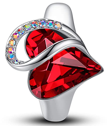 Leafael Infinity Love Women's Adjustable Crystal Heart Ring with Birthstone Crystals Healing Stones, Jewelry Gifts for Women, Birthdays Valentine's Day, Silver-Tone, Open End, Size 6.5-8 - color: 01-January & July-Joy-Siam Ruby Red