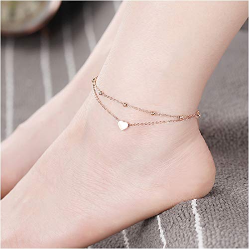 RoseGold Ankle Bracelets for Women - Layered Anklets - Link Foot Jewellery - color: RoseGold - 5#