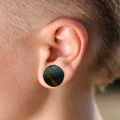 Pair of Natural Blue Tiger Eye Stone Saddle Plug Double Flare Ear Lobe Plugs (4GA (5mm)) - style: 4GA (5mm)